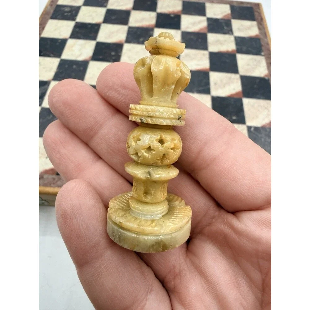 Travel Wooden Marble Chess Set Board Game Soapstone / Marble Hand Carved Pieces